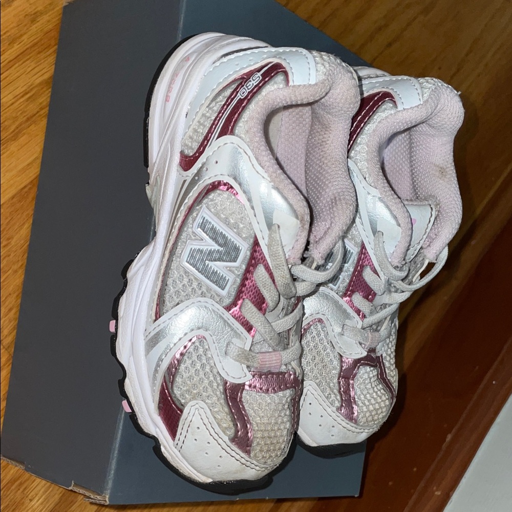 New Balance Toddler Girls White and Burgundy Sneakers